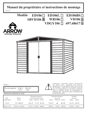 Manuel du propriétaire | Arrow Storage Products ED106 Euro Dallas 10 x 6 ft Manuel utilisateur | Fixfr