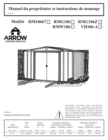 Manuel du propriétaire | Arrow Storage Products HM10667 Hamlet 10 ft. x 6 ft. Steel Storage Shed Manuel utilisateur | Fixfr