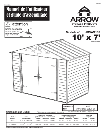 Manuel du propriétaire | Arrow Storage Products HDVAS107 Admiral™ Series Steel Storage Shed, 10 ft. x 7 ft. Creamy Vanilla Manuel utilisateur | Fixfr