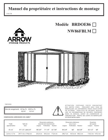 BRDOE86 | Manuel du propriétaire | Arrow Storage Products NW86FBLM Newburgh Steel Storage Shed, 8 ft. x 6 ft. Manuel utilisateur | Fixfr