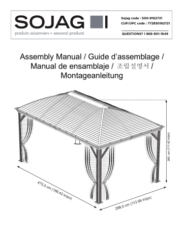 Manuel du propriétaire | Sojag 500-8162721 Moreno Hardtop Gazebo, 10 ft. x 16 ft. Dark Gray Manuel utilisateur | Fixfr