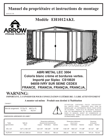 Manuel du propriétaire | Arrow Storage Products EH1012AKL Euro Hamlet 10 x 12 ft Manuel utilisateur | Fixfr