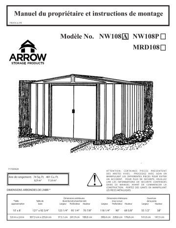 NP8667FB | Manuel du propriétaire | Arrow Storage Products NW108 Newburgh Steel Storage Shed, 10 ft. x 8 ft. Manuel utilisateur | Fixfr