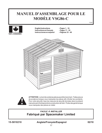 Manuel du propriétaire | Arrow Storage Products VSG86 Manuel utilisateur | Fixfr