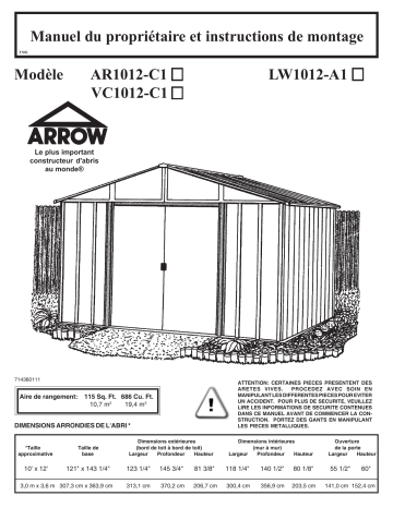Manuel du propriétaire | Arrow Storage Products VC1012 Manuel utilisateur | Fixfr