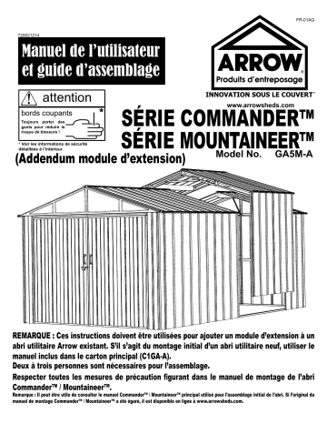 Manuel du propriétaire | Arrow Storage Products GA5M Commander™ Series 5 ft. Extension (For Commander Series Only) Manuel utilisateur | Fixfr