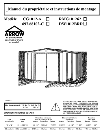 Manuel du propriétaire | Arrow Storage Products DW1012BRD Driftwood 10 ft x 12ft Manuel utilisateur | Fixfr