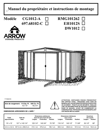 Manuel du propriétaire | Arrow Storage Products 68102 Manuel utilisateur | Fixfr