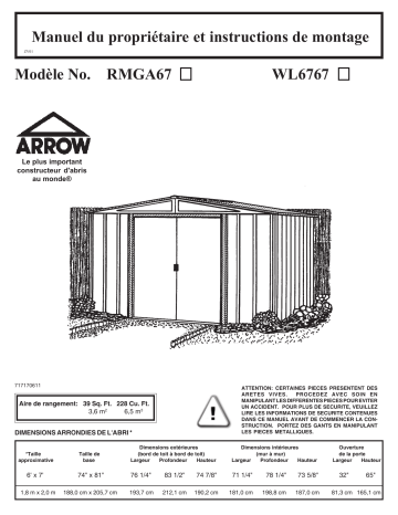 Manuel du propriétaire | Arrow Storage Products WL6767 Woodlake Steel Storage Shed, 6 ft. x 5 ft. Manuel utilisateur | Fixfr