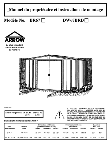 Manuel du propriétaire | Arrow Storage Products DW67BRD Driftwood 6 ft x 7 ft Steel Storage Shed Manuel utilisateur | Fixfr