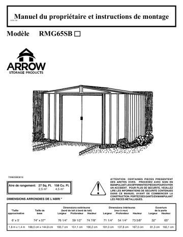 Manuel du propriétaire | Arrow Storage Products RMG65SB Dresden Series Steel Storage Shed, 6 ft. x 5 ft. Manuel utilisateur | Fixfr
