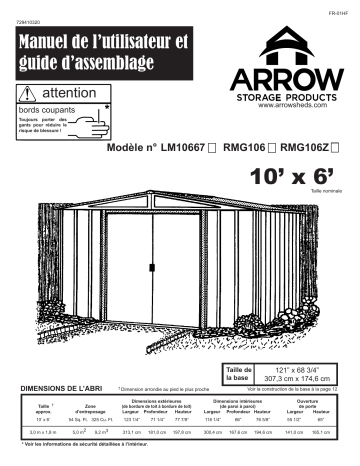 LM10667 | Manuel du propriétaire | Arrow Storage Products RMG106Z Dresden Series Steel Storage Shed, 10 ft. x 6 ft. Manuel utilisateur | Fixfr