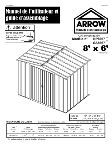 Manuel du propriétaire | Arrow Storage Products SA8667 Salem Steel Storage Shed, 8 ft. x 6 ft. Manuel utilisateur | Fixfr