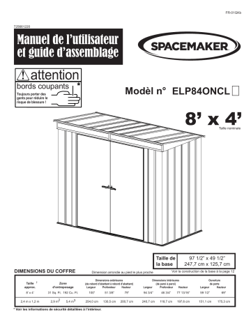 Manuel du propriétaire | Spacemaker ELP84ONCL EuroLite Pent Roof 8 ft. x 4 ft. Manuel utilisateur | Fixfr