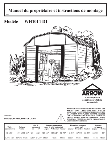 Manuel du propriétaire | Arrow Storage Products WH1014 Woodhaven Steel Storage Shed, 10 ft. x 14 ft. Manuel utilisateur | Fixfr