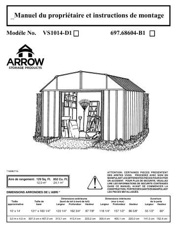 68604 | Manuel du propriétaire | Arrow Storage Products VS1014 Versashed 6 ft x 3 ft Manuel utilisateur | Fixfr
