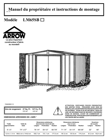 Manuel du propriétaire | Arrow Storage Products LM65SB Manuel utilisateur | Fixfr