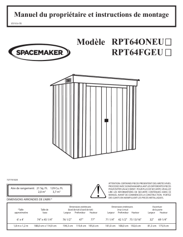 Manuel du propriétaire | Spacemaker RPT64FGEU Pent 6 ft x 4 ft Shed Manuel utilisateur | Fixfr