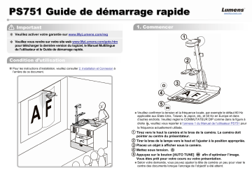 Lumens PS751 Guide d'installation | Fixfr