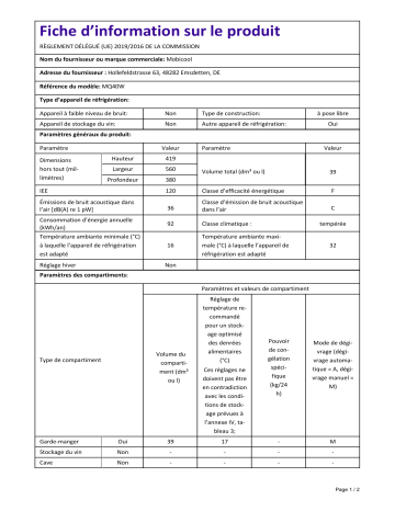 Dometic MOBICOOL MQ40W Information produit | Fixfr