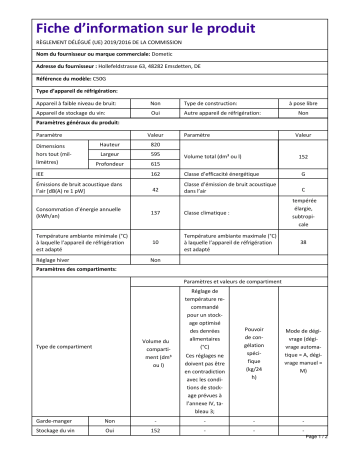 Dometic C50G Information produit | Fixfr