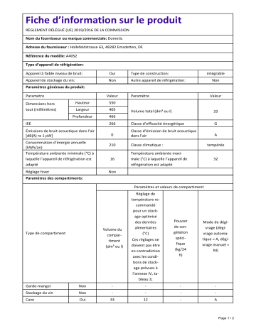 Dometic A40S2 Information produit | Fixfr