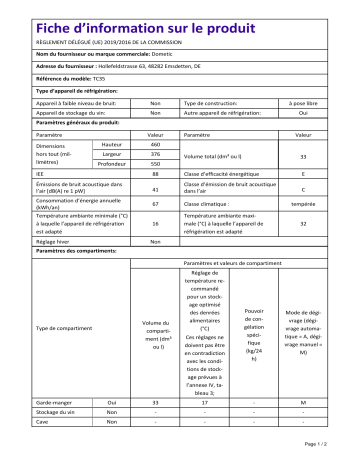 Dometic TC35 Information produit | Fixfr