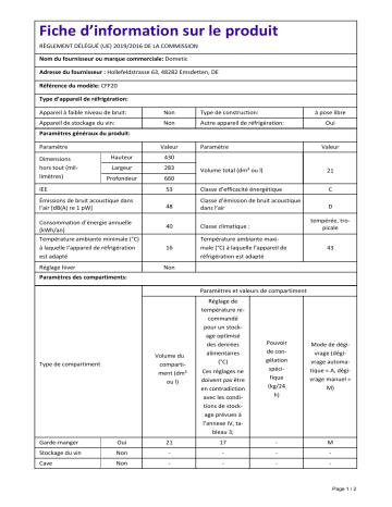 Dometic CFF20 Information produit | Fixfr