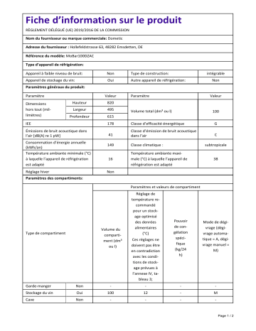 Dometic MoBar100DZAC Information produit | Fixfr