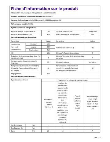 Dometic N30S2 Information produit | Fixfr