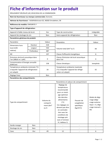 Dometic DM50NTEF Information produit | Fixfr