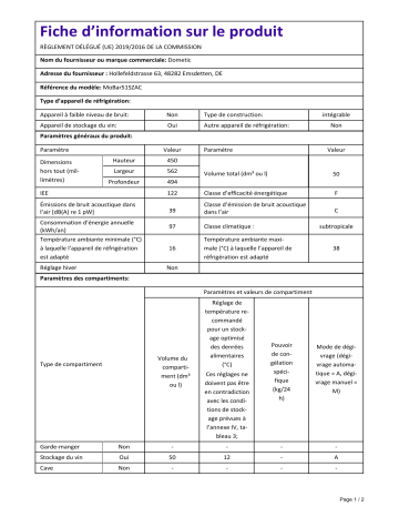 Dometic MoBar51SZAC Information produit | Fixfr