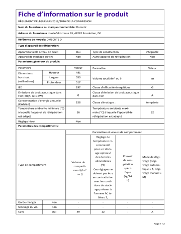 Dometic DM50NTED Information produit | Fixfr