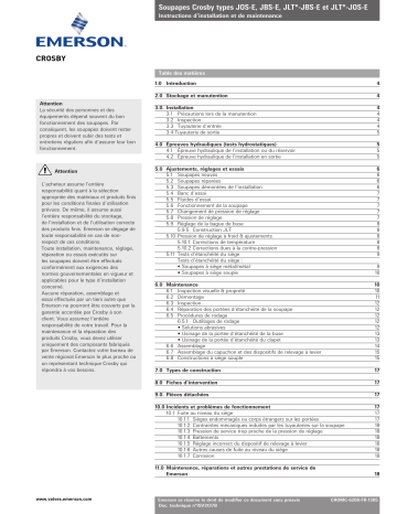 Crosby Soupapes Types JOS-E, JBS-E, JLT*-JBS-E et JLT*-JOS-E Manuel du propriétaire | Fixfr