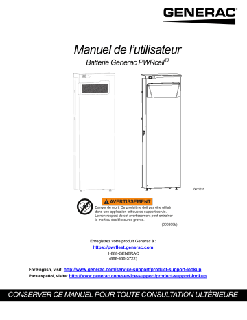Generac PWRcell Outdoor Rated Battery Cabinet APKE00028 Clean Energy Solution Manuel utilisateur | Fixfr