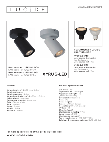 Lucide Xyrus-Led Lucide Light Source Manuel utilisateur | Fixfr