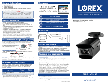 Lorex LNB9232 Series 4K Ultra HD Resolution Outdoor IP Camera Guide de démarrage rapide | Fixfr