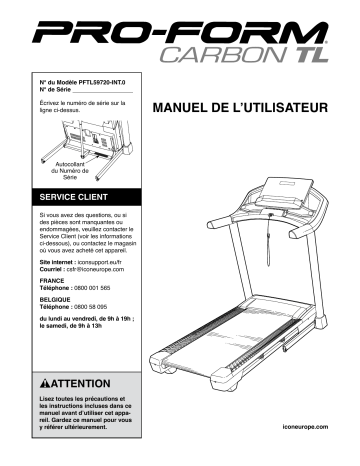 PFTL59720-INT | ProForm Carbon TL TREADMILL Manuel du propriétaire | Fixfr