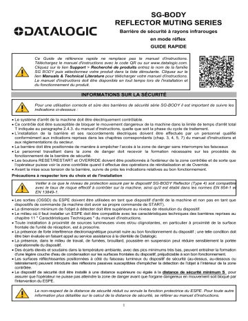 Datalogic SG BODY REFLECTOR BASE / MUTING Light Curtain Manuel utilisateur | Fixfr