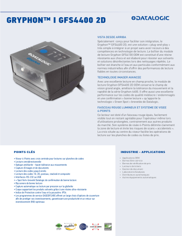 Datalogic Gryphon I GFS4400 2D OEM Barcode Reader Fiche technique | Fixfr