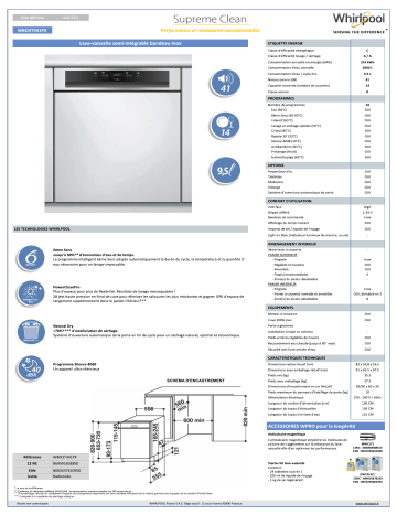 Whirlpool WBO3T341PX 6ème SENS Lave vaisselle encastrable Product information | Fixfr