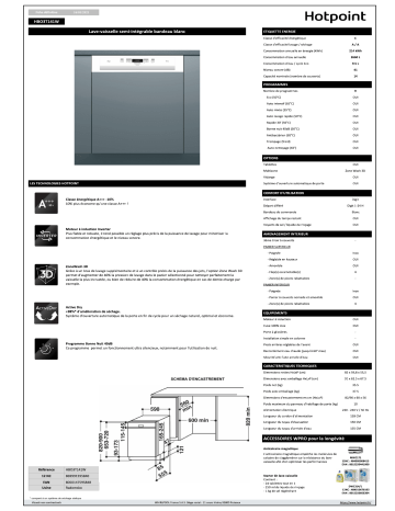 Hotpoint HBO3T141W Lave vaisselle encastrable Product information | Fixfr