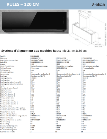 ELICA RULES DEKT/F/120 Hotte décorative murale Product information | Fixfr