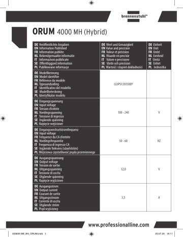 Manuel utilisateur | Brennenstuhl professionalLINE Mobile 360° Hybrid LED Spotlight ORUM 4000 MH, 4000lm, IP65 Instruction manual | Fixfr