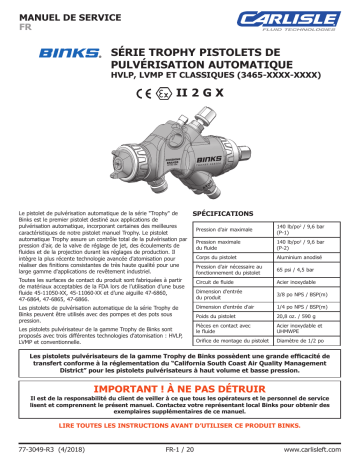 Binks Trophy Series Automatic Guns Manuel du propriétaire | Fixfr