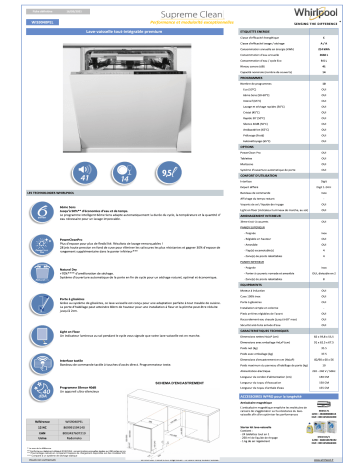 Whirlpool WIS9040PEL 6ème SENS Lave vaisselle tout intégrable Product information | Fixfr