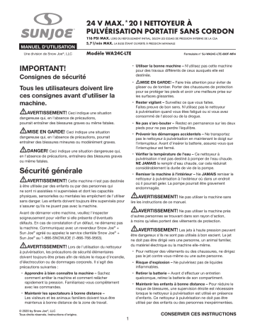 Sun Joe WA24C-LTE Manuel du propriétaire | Fixfr