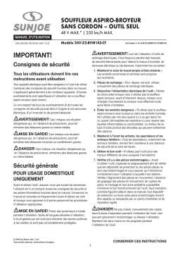 Sun Joe 24V-X2-BVM143-CT 48-Volt iON+ Cordless Blower Vacuum Mulcher Manuel du propriétaire