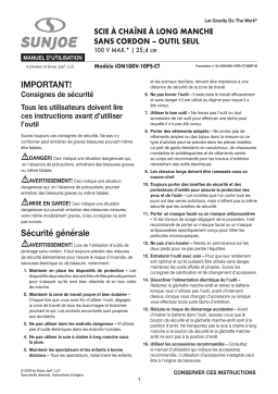 Sun Joe ION100V-10PS-CT 100-Volt iONPRO Cordless Modular Pole Chain Saw Manuel du propriétaire