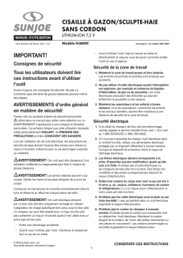 Sun Joe HJ604C Cordless Grass Shear + Hedger Manuel du propriétaire